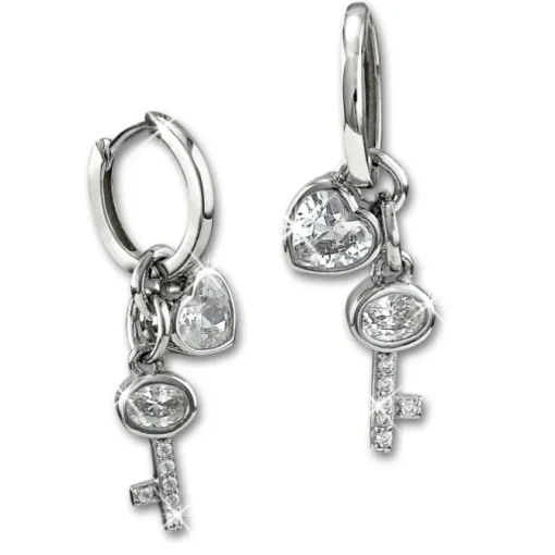 SilberDream Glitzer Creole Schlüssel, Herz Zirkonia 925er Silber Ohrring GSO506W
