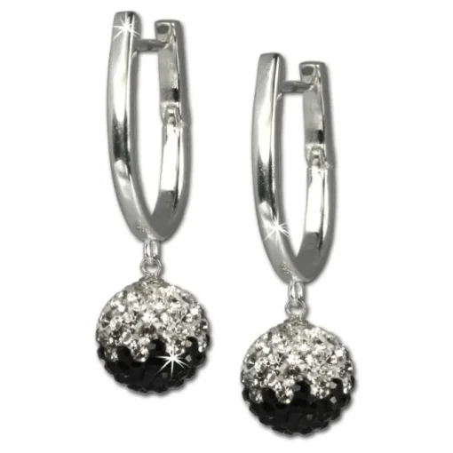SilberDream Glitzer Creole Zirkonias schwarz weiß 925 Silber GSO011S