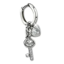 SilberDream Glitzer Creole Schlüssel, Herz Zirkonia 925er Silber Ohrring GSO506W