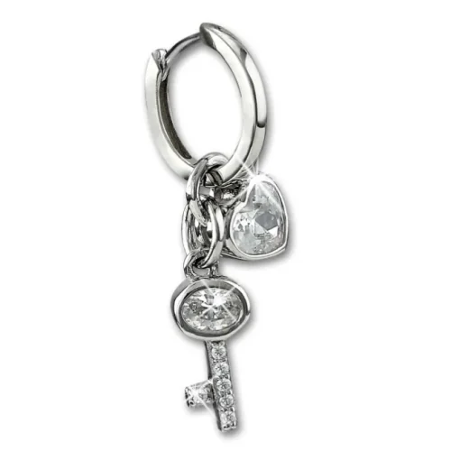 SilberDream Glitzer Creole Schlüssel, Herz Zirkonia 925er Silber Ohrring GSO506W