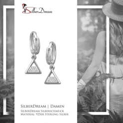 SilberDream Glitzer Creole Dreieck weiß 925er Silber Ohrring GSO482W