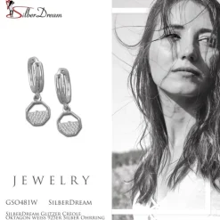 SilberDream Glitzer Creole Oktagon weiß 925er Silber Ohrring GSO481W