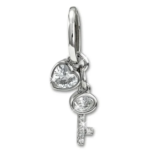 SilberDream Glitzer Creole Schlüssel, Herz Zirkonia 925er Silber Ohrring GSO506W