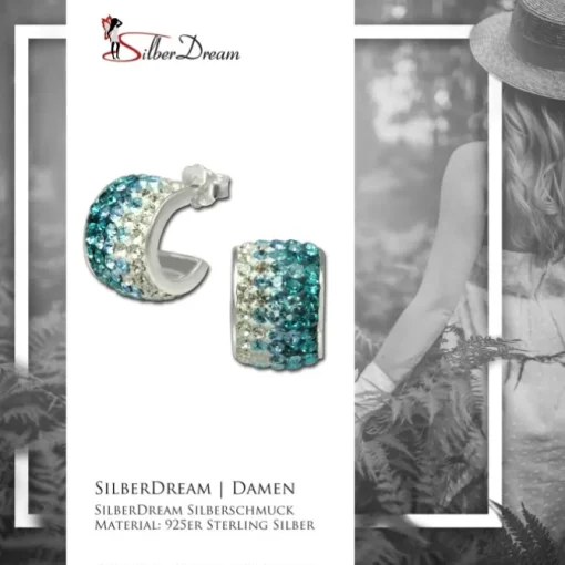 SilberDream Glitzer Creole Beauty Preciosa Kristalle türkis GSO010T