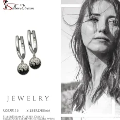 SilberDream Glitzer Creole Zirkonias schwarz weiß 925 Silber GSO011S