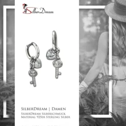 SilberDream Glitzer Creole Schlüssel, Herz Zirkonia 925er Silber Ohrring GSO506W