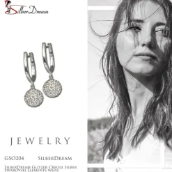 SilberDream Glitzer Creole Silber Zirkonias weiß GSO204