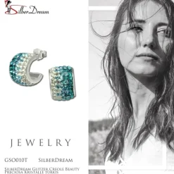 SilberDream Glitzer Creole Beauty Preciosa Kristalle türkis GSO010T