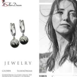 SilberDream Glitzer Creole 925 Zirkonias schwarz GSO004