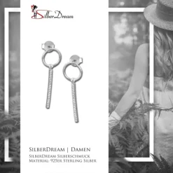 SilberDream Glitzer Ohrhänger Zirkonia-Stab weiß 925 Silber Ohrring GSO479W