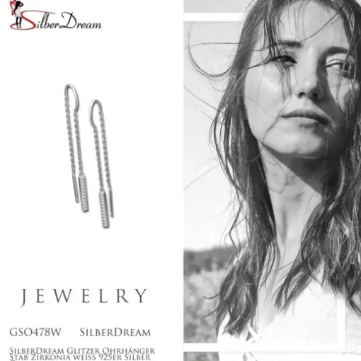 SilberDream Glitzer Ohrhänger Stab Zirkonia weiß 925er Silber Ohrring GSO478W