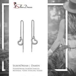 SilberDream Glitzer Ohrhänger Herz offen weiß 925er Ohrring Silber GSO432W