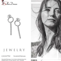 SilberDream Glitzer Ohrhänger Zirkonia-Stab weiß 925 Silber Ohrring GSO479W