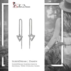 SilberDream Glitzer Ohrhänger Dreieck offen weiß 925er Ohrring Silber GSO433W