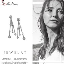 SilberDream Glitzer Ohrhänger 55mm Zirkonia weiß 925 Silber Ohrring GSO474W