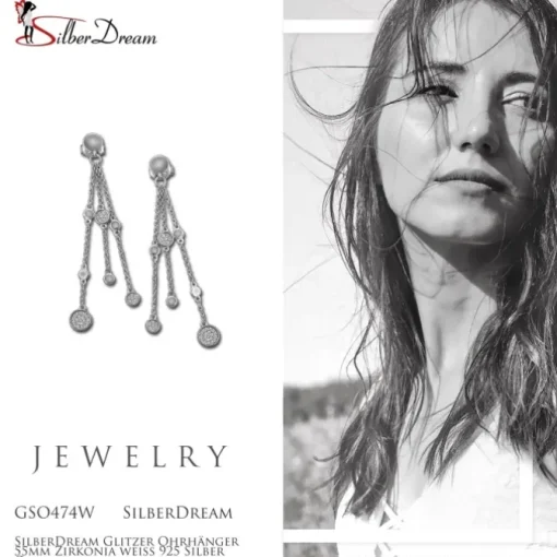 SilberDream Glitzer Ohrhänger 55mm Zirkonia weiß 925 Silber Ohrring GSO474W