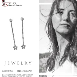 SilberDream Glitzer Ohrhänger Stern Zirkonia weiß 925 Silber Ohrring GSO480W