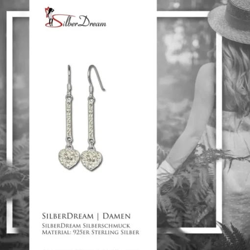 SilberDream Glitzer Ohrhänger Herz weiß Zirkonia Kristalle 925 GSO210W