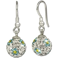 SilberDream Glitzer Ohrringe Zirkonias Blume türkis GSO302