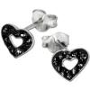 SilberDream Glitzer Ohrstecker Herz offen schwarz 925er Silber GSO402S