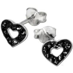 SilberDream Glitzer Ohrstecker Herz offen schwarz 925er Silber GSO402S