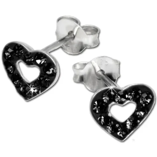 SilberDream Glitzer Ohrstecker Herz offen schwarz 925er Silber GSO402S