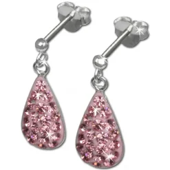 SilberDream Glitzer Ohrstecker Tropfen rosa 925 Silber GSO403P