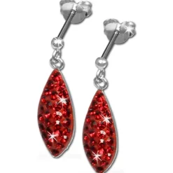 SilberDream Glitzer Ohrstecker Träne rot 925 Silber GSO400R