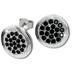 SilberDream Glitzer Ohrstecker Zirkoniascheibe schwarz 925 Silber GSO219S