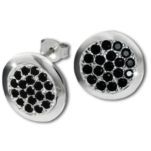 SilberDream Glitzer Ohrstecker Zirkoniascheibe schwarz 925 Silber GSO219S