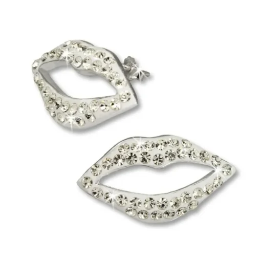 SilberDream Glitzer Ohrstecker Lippen weiß Zirkonias GSO214W