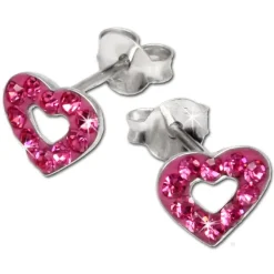 SilberDream Glitzer Ohrstecker Herz offen pink 925er Silber GSO402P