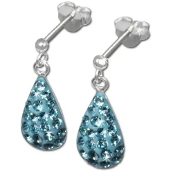 SilberDream Glitzer Ohrstecker Tropfen hellblau 925 Silber GSO403H