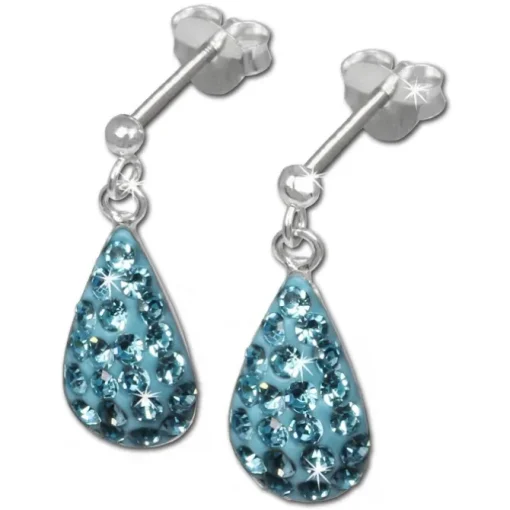 SilberDream Glitzer Ohrstecker Tropfen hellblau 925 Silber GSO403H