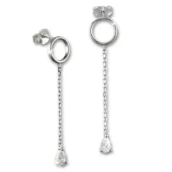 SilberDream Glitzer Ohrstecker hängender Tropfen weiß 925 Silber Ohrring GSO512W