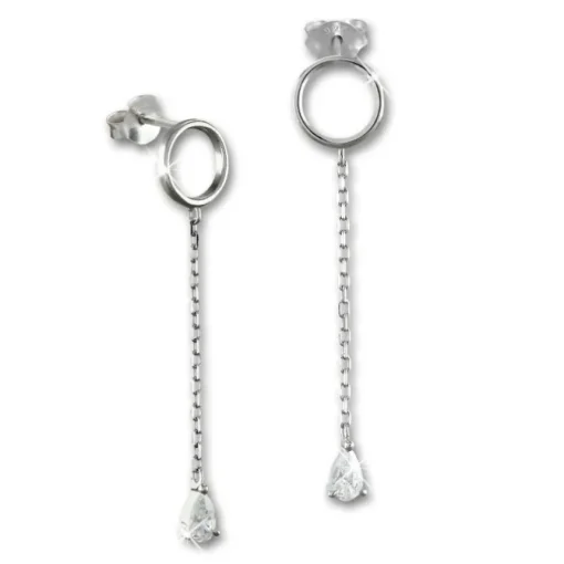 SilberDream Glitzer Ohrstecker hängender Tropfen weiß 925 Silber Ohrring GSO512W