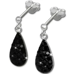 SilberDream Glitzer Ohrstecker Tropfen schwarz 925 Silber GSO403S