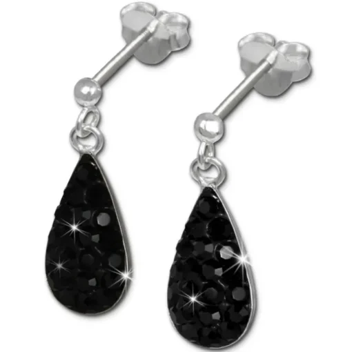 SilberDream Glitzer Ohrstecker Tropfen schwarz 925 Silber GSO403S