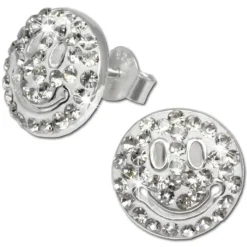 SilberDream Glitzer Ohrstecker Smiley weiß 925 Silber GSO218W