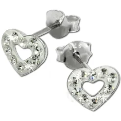 SilberDream Glitzer Ohrstecker Herz offen weiß 925er Silber GSO402W