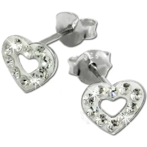 SilberDream Glitzer Ohrstecker Herz offen weiß 925er Silber GSO402W