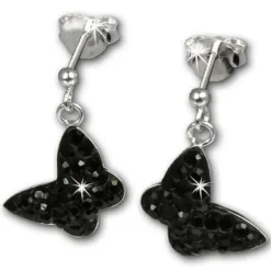 SilberDream Glitzer Ohrstecker Schmetterling schwarz Silber GSO401S