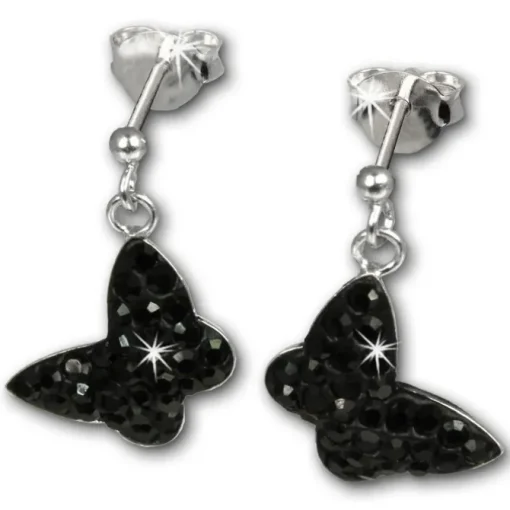 SilberDream Glitzer Ohrstecker Schmetterling schwarz Silber GSO401S