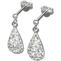 SilberDream Glitzer Ohrstecker Tropfen weiß 925 Silber GSO403W