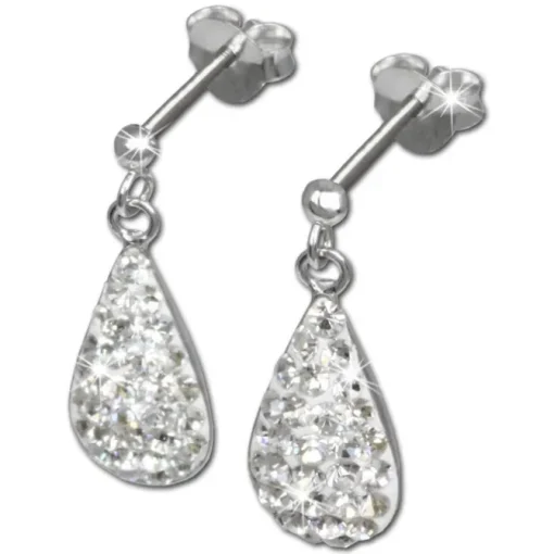 SilberDream Glitzer Ohrstecker Tropfen weiß 925 Silber GSO403W