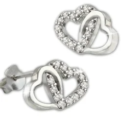 SilberDream Glitzer Ohrstecker Herzen Zirkonia weiß 925 Silber Ohrring GSO507W