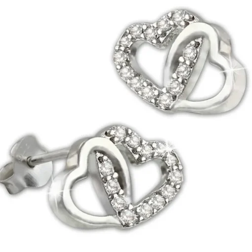 SilberDream Glitzer Ohrstecker Herzen Zirkonia weiß 925 Silber Ohrring GSO507W
