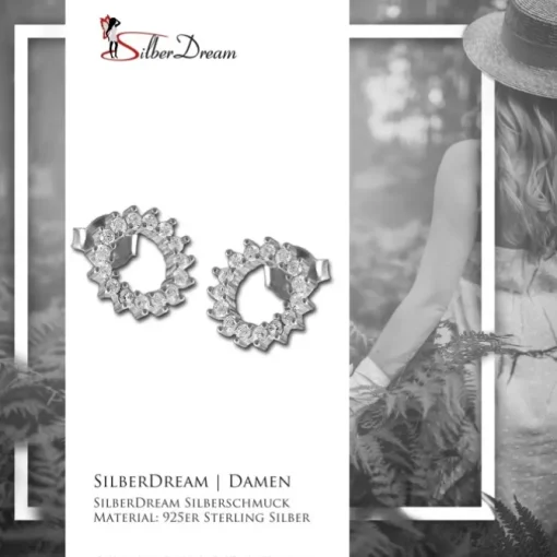 SilberDream Glitzer Ohrstecker Sonnenkranz weiß 925er Silber GSO473W
