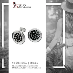 SilberDream Glitzer Ohrstecker Zirkoniascheibe schwarz 925 Silber GSO219S