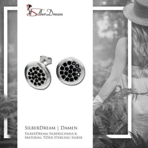 SilberDream Glitzer Ohrstecker Zirkoniascheibe schwarz 925 Silber GSO219S